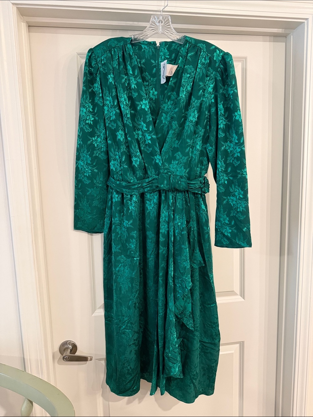 Miss Elliette Emerald Green Floral Jacquard Dress